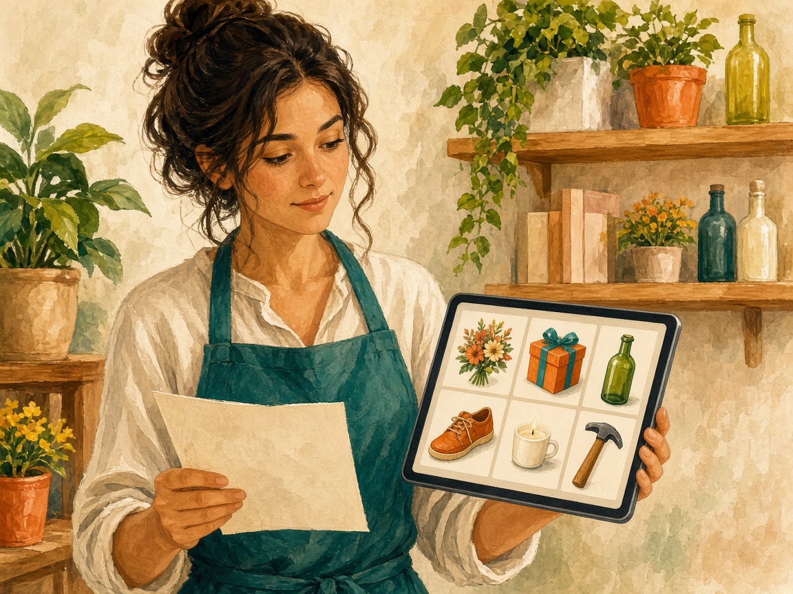 Un catálogo de productos distintos junto a las tarjetas que arma el asistente
